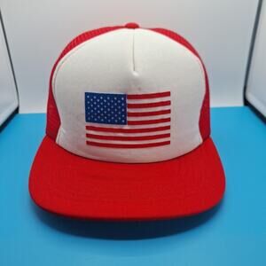 Vintage American Flag U.S.A Snapback Trucker Hat Cap Red